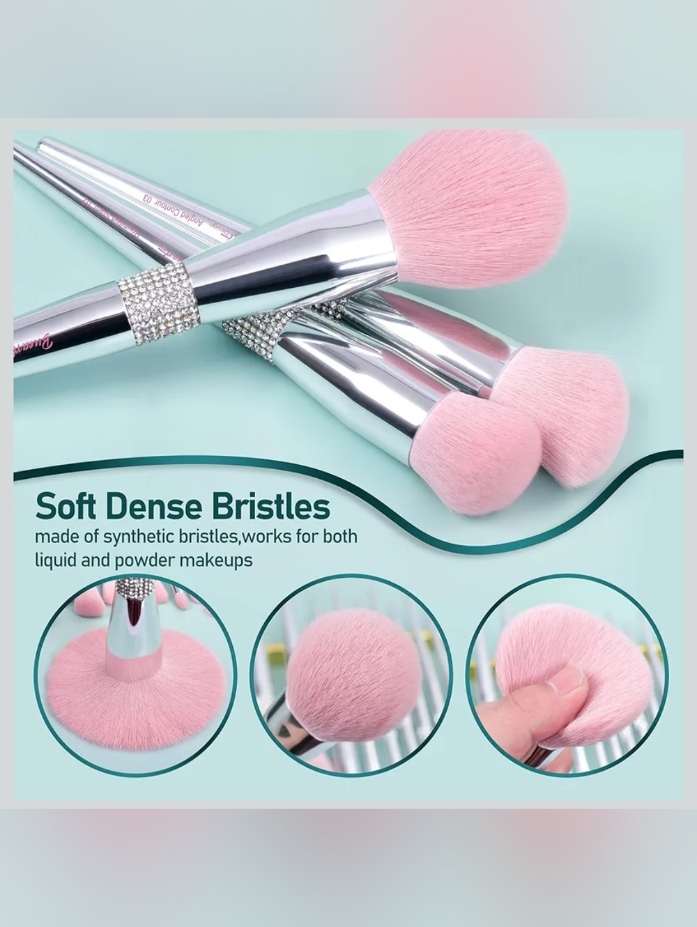 Pink Quilted Rhinestone Makeup Brush Holder W/Brushes - Picture 7 of 11